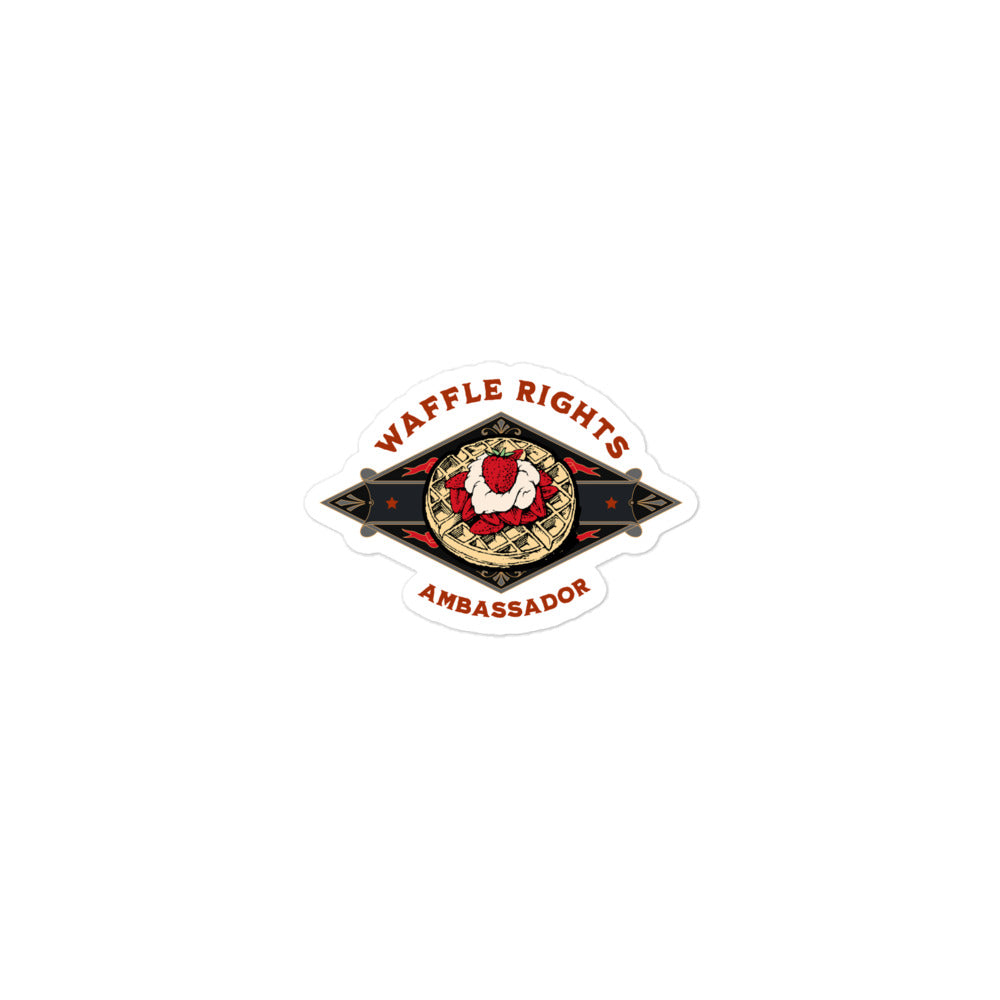 Waffle Rights Are Human Rights Ambassador sticker with waffle and berry design