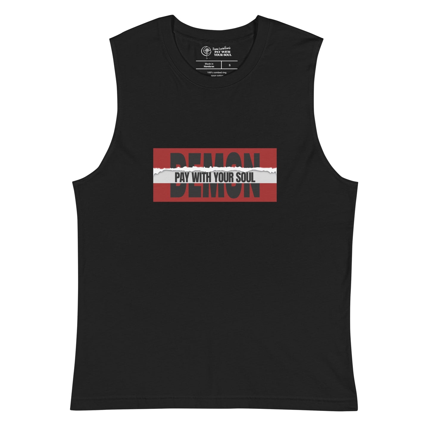 Sleeveless black tank top with "DEMON: Pay With Your Soul" design.