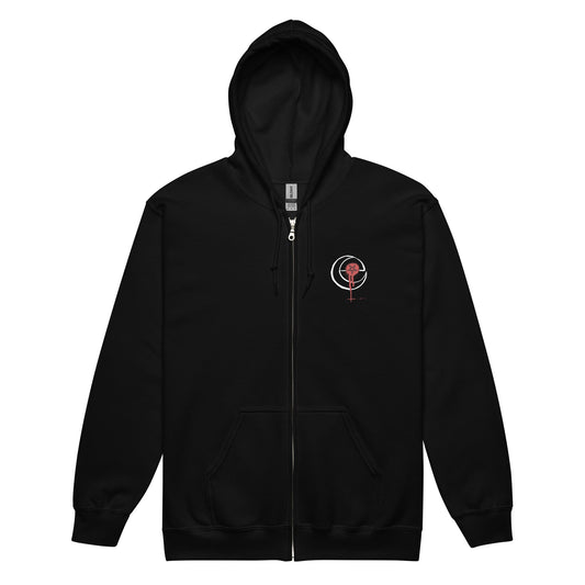 Black Circle & Sigil Zip Hoodie with metal zipper and front pouch pockets