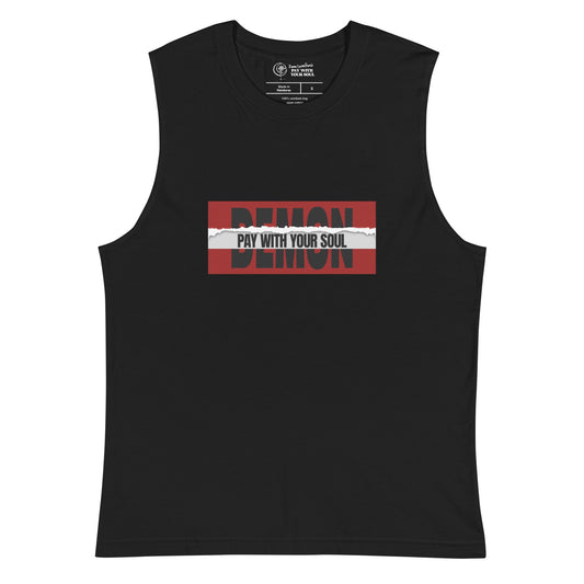 Sleeveless black tank top with "DEMON: Pay With Your Soul" design.